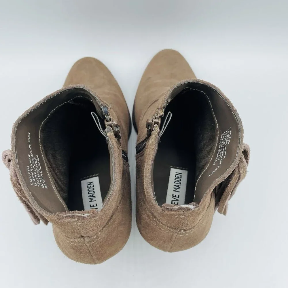 Steve Madden Shoes Womens 7.5 M Brown Suede Leather Cian Bootie Western Fringe